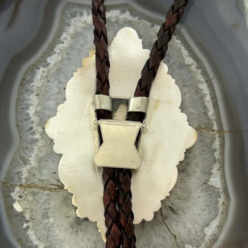 Sterling Southwestern Style Large Oval Picture Jasper Decorated Bolo Tie For Men
